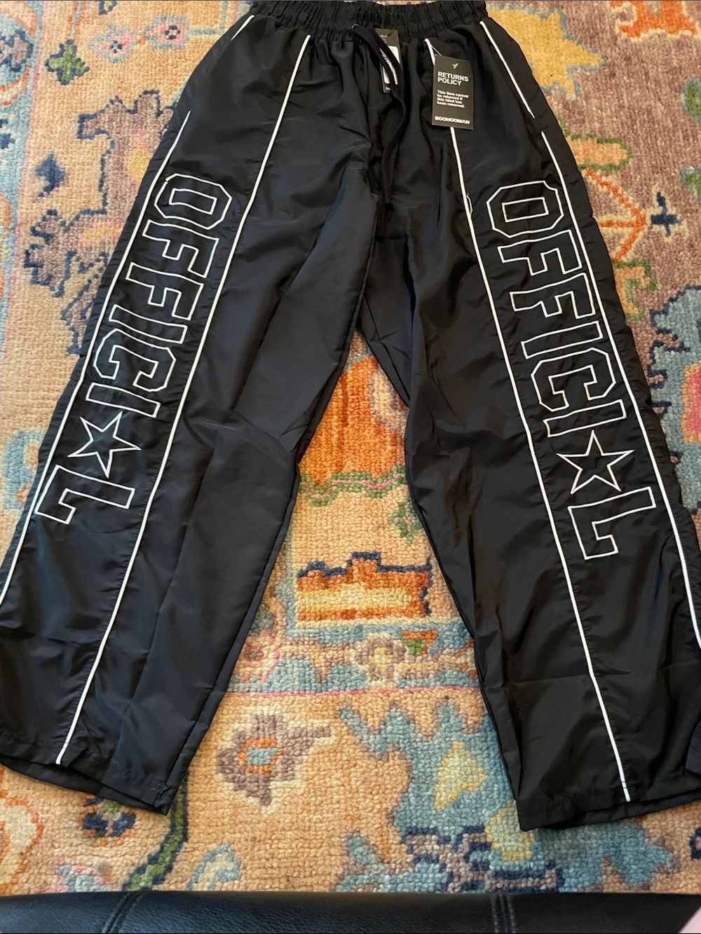 BoohooMAN Black Track Trousers with White Piping - Picture 3 of 4